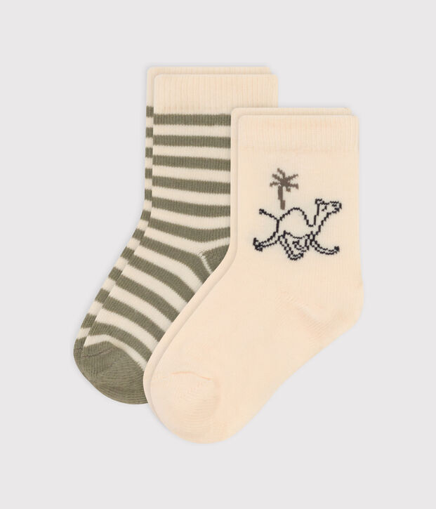 Juego de 2 pares de calcetines de punto de algod&oacute;n con dromedarios para beb&eacute; multicolor