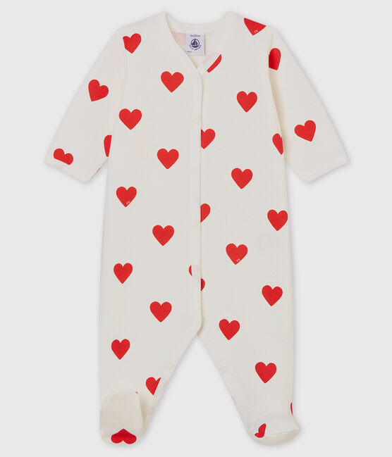Pelele de punto muletón con corazones rojos para bebé blanco MARSHMALLOW/rojo TERKUIT