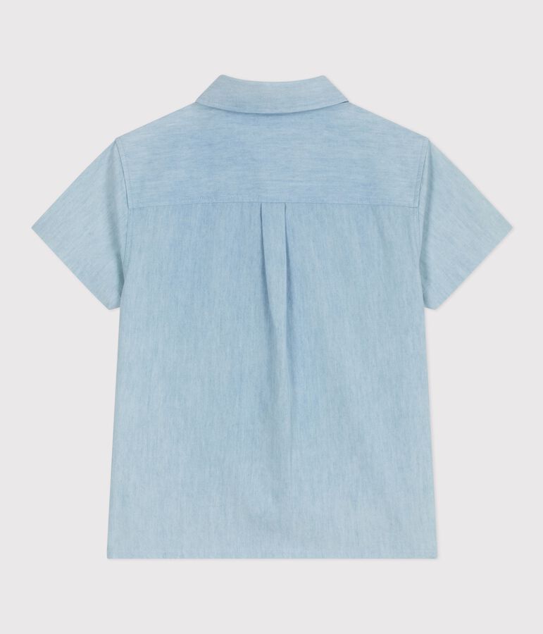 Camisa infantil de algod&oacute;n de manga corta azul BLEU CLAIR