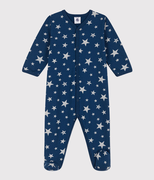 Pijama de felpa con estrellas fosforescentes para beb&eacute; azul/blanco