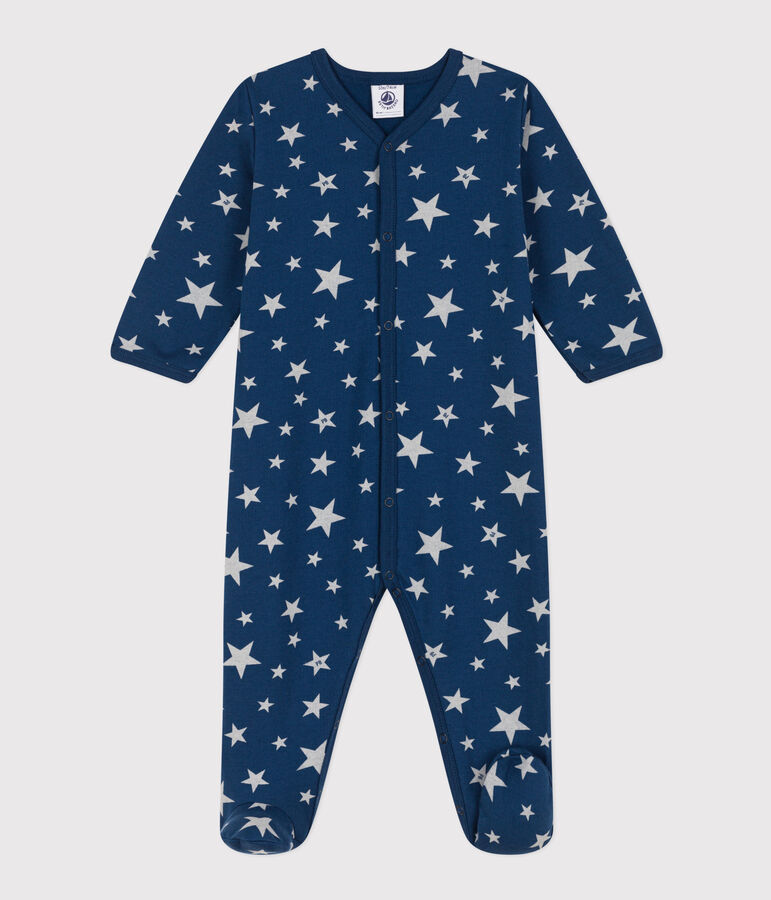 Pijama de felpa con estrellas fosforescentes para beb&eacute; azul/blanco