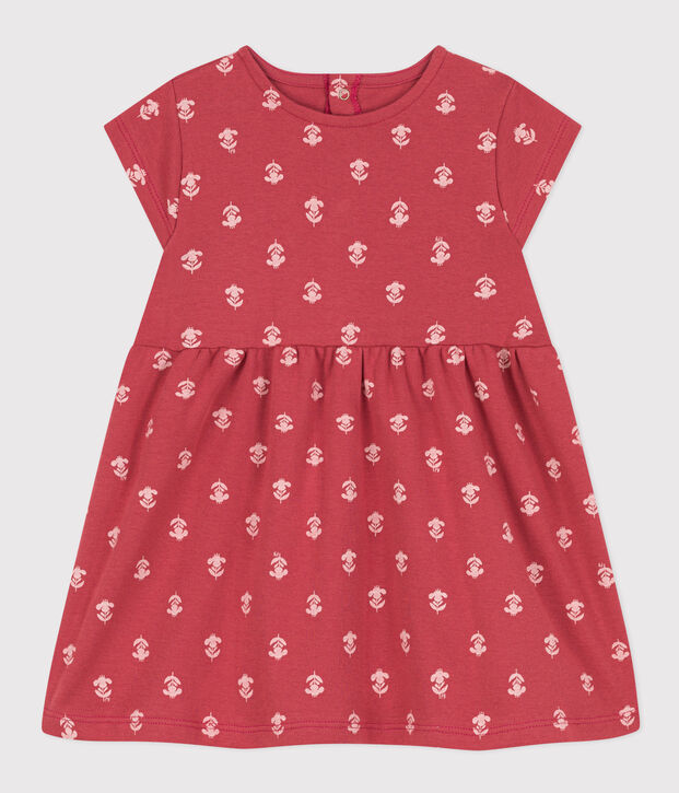 Vestido estampado de manga corta de algod&oacute;n para beb&eacute; rosa/crudo