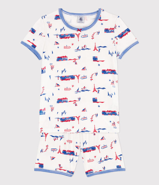 Pijama corto París de algodón para niña blanco MARSHMALLOW/blanco MULTICO
