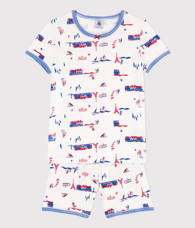 Pijama corto Par&iacute;s de algod&oacute;n para ni&ntilde;a blanco/multicolor