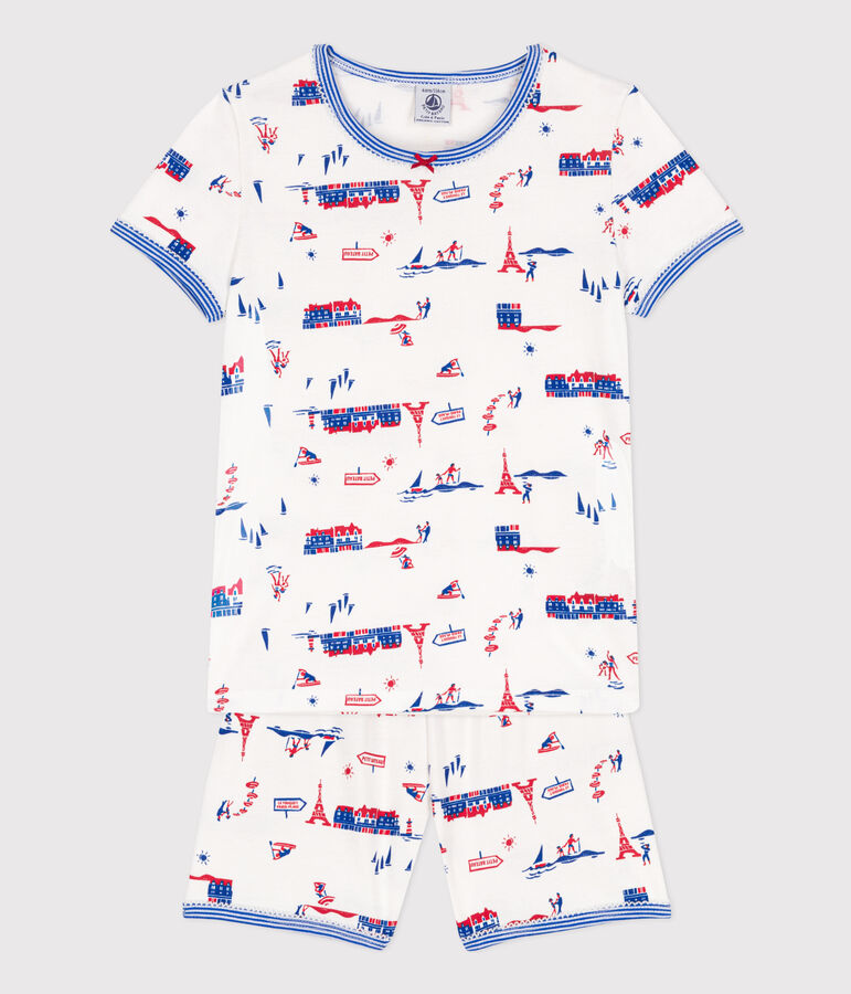 Pijama corto Par&iacute;s de algod&oacute;n para ni&ntilde;a blanco/multicolor