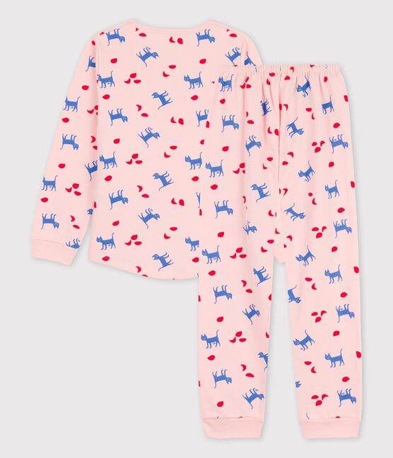 Pijama con gatos de algodón de niña rosa MINOIS/blanco MULTICO