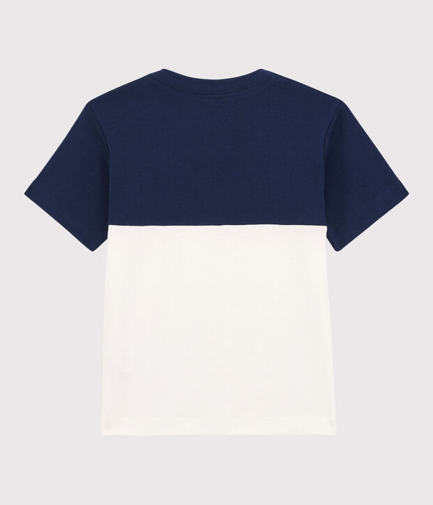 Camiseta de manga corta de algod&oacute;n de ni&ntilde;o azul/blanco