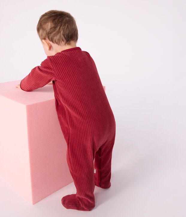 Pijama de beb&eacute; de Terciopelo con bordado rojo