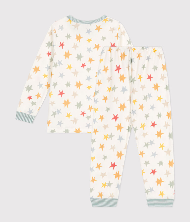 Pijama infantil de terciopelo con estampado de estrellas blanco MARSHMALLOW/blanco MULTICO