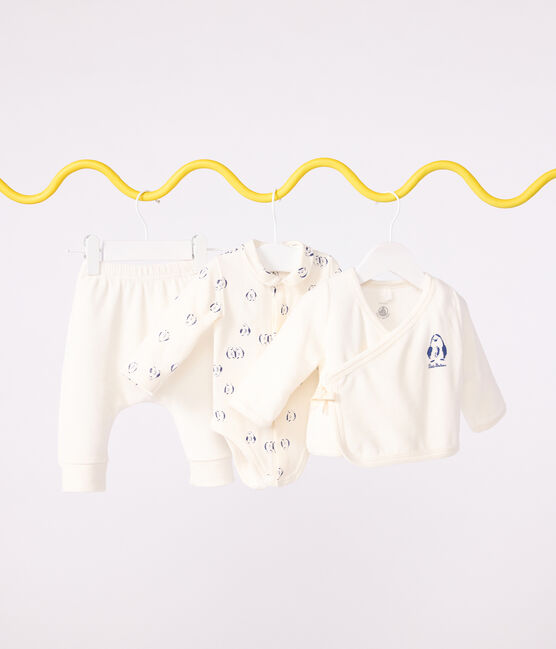 Conjunto para bebé de 3 piezas con jersey cruzado y body con estampado de pingüinos crudo MILK