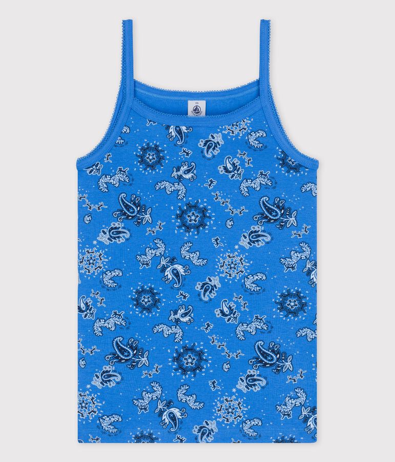 Camiseta de tirantes L'ICONIQUE de algod&oacute;n ORG&Aacute;NICO de mujer azul BRASIER/blanco MULTICO