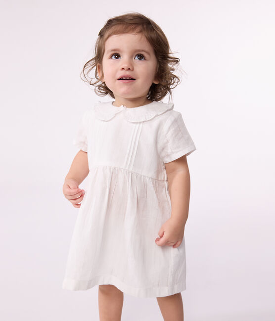 Vestido blanco de algodón, pololo y detalles calados para bebé blanco ECUME