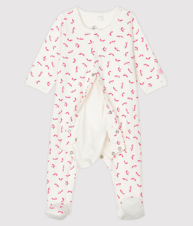 Bodyjama de tela t&uacute;bica para beb&eacute; de ni&ntilde;a blanco/rosa