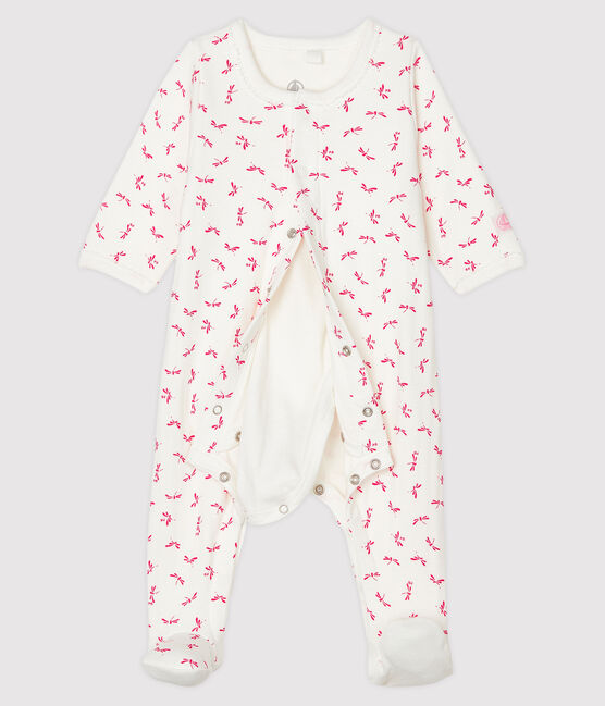 Bodyjama de tela túbica para bebé de niña blanco MARSHMALLOW/rosa GROSEILLER