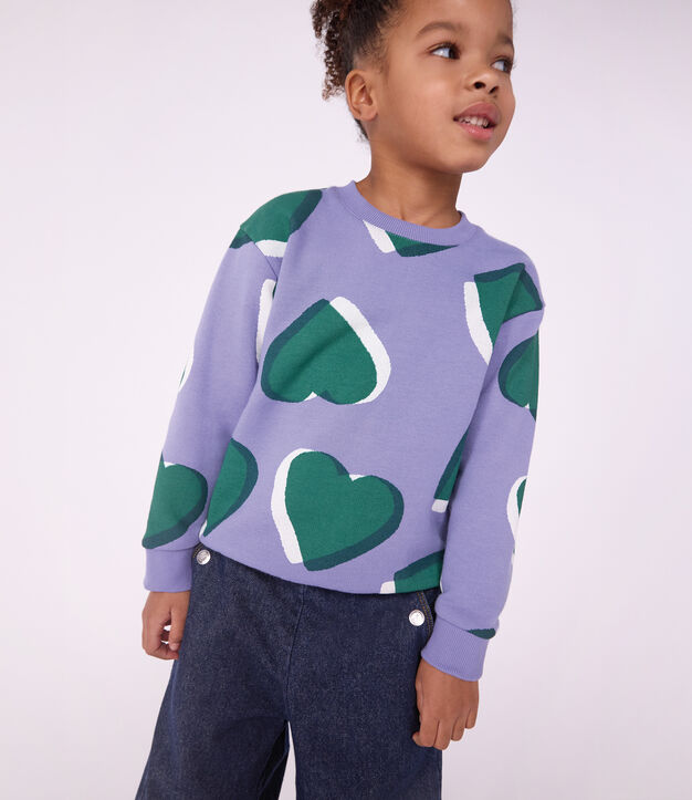Sudadera infantil de algod&oacute;n con estampado de corazones violeta/multicolor