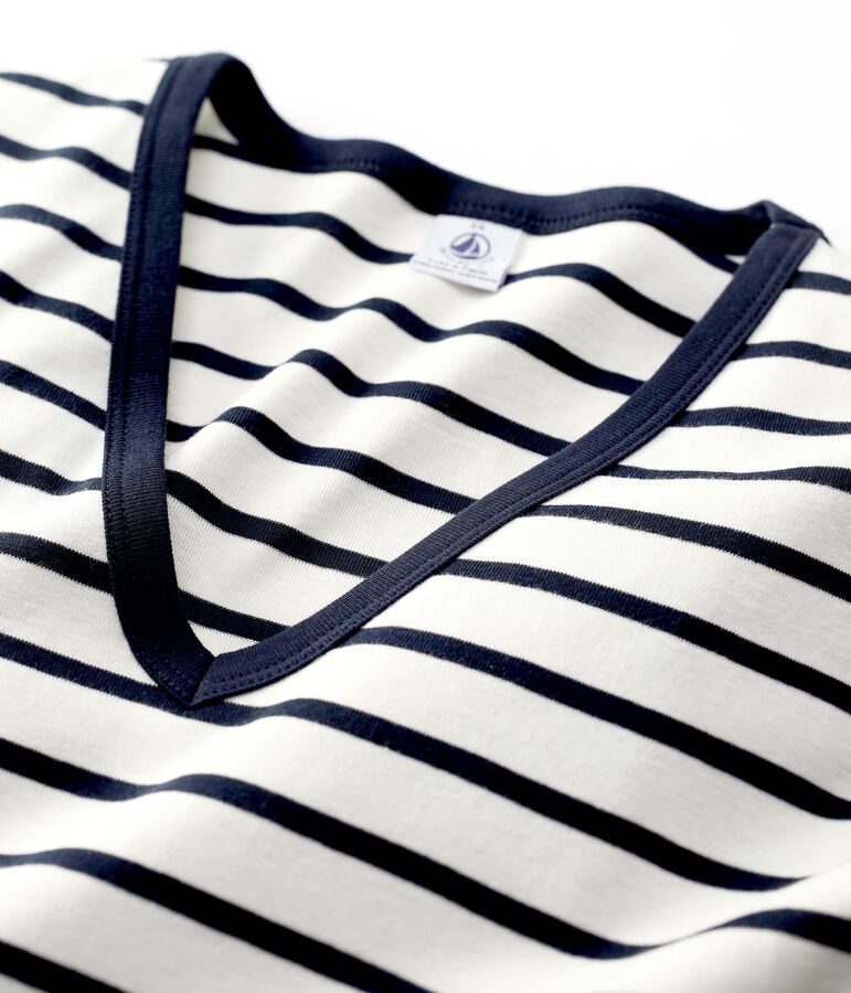 Camiseta LA ICONICA de algod&oacute;n con cuello de pico para mujer blanco/azul