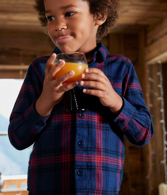 Camisa a cuadros de franela de algodón de niño azul SMOKING/blanco MULTICO