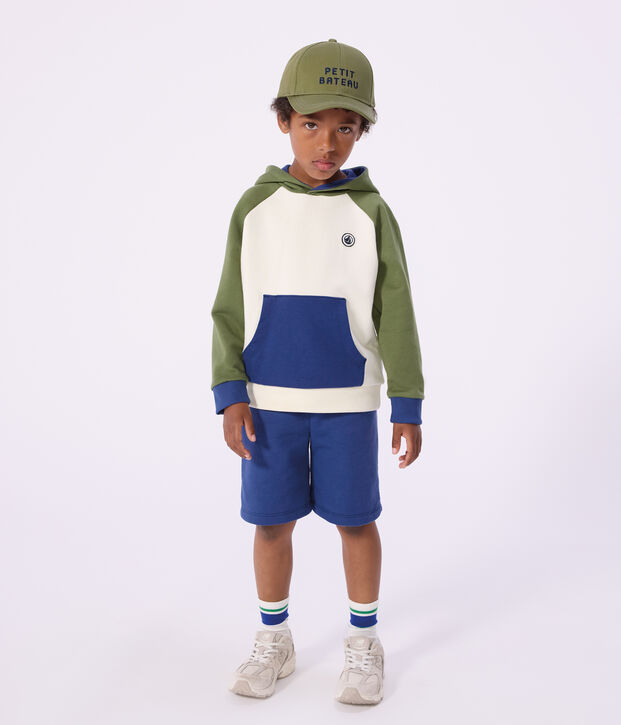 Sudadera infantil de algod&oacute;n con capucha crudo/multicolor