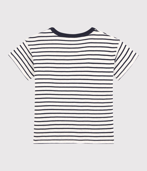 Camiseta de manga corta de algod&oacute;n de ni&ntilde;o beige/azul