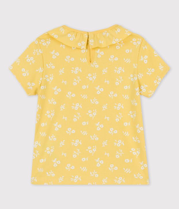 Camiseta de manga corta de algod&oacute;n de ni&ntilde;a amarillo/blanco