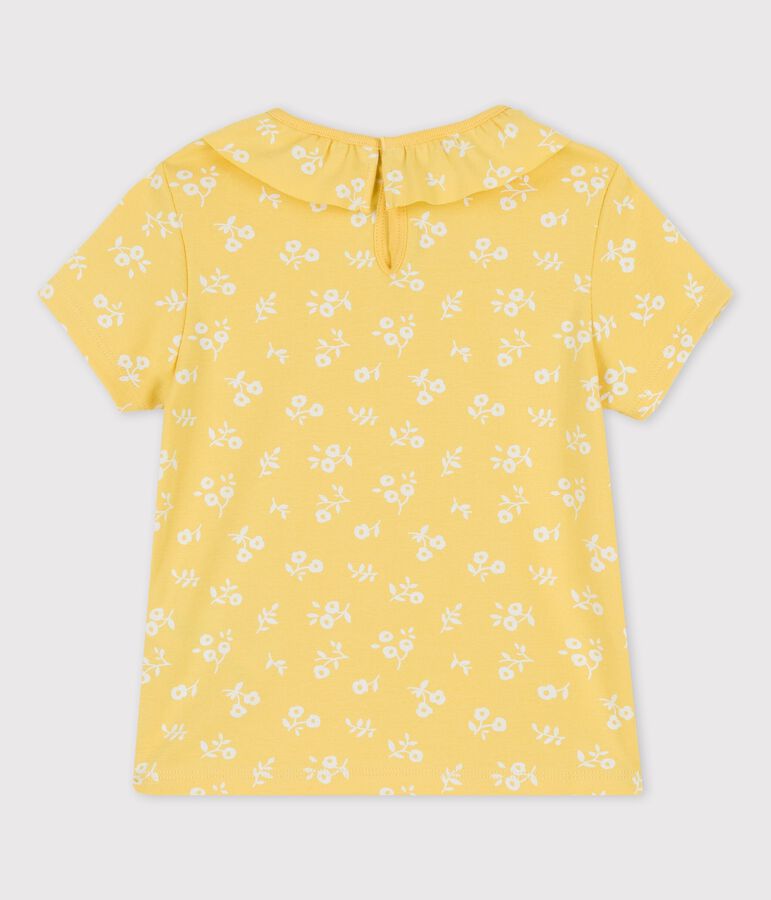 Camiseta de manga corta de algod&oacute;n de ni&ntilde;a amarillo/blanco