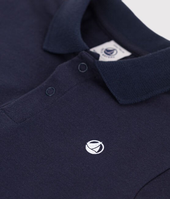 Polo liso de manga corta de algodón para bebé azul SMOKING