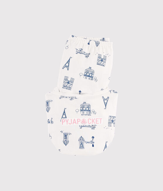 Pijama infantil de niño con estampado París de punto blanco MARSHMALLOW/azul MAJOR