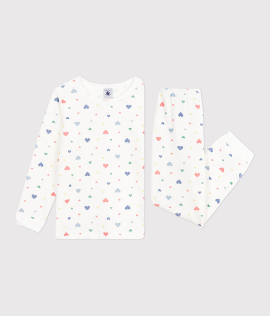 Pijama infantil de terciopelo con estampado de corazones blanco MARSHMALLOW/blanco MULTICO