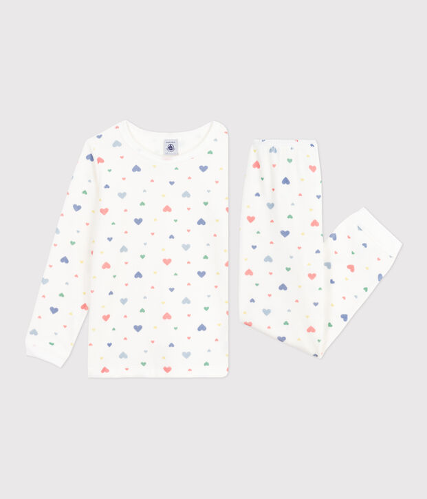 Pijama infantil de terciopelo con estampado de corazones blanco/multicolor