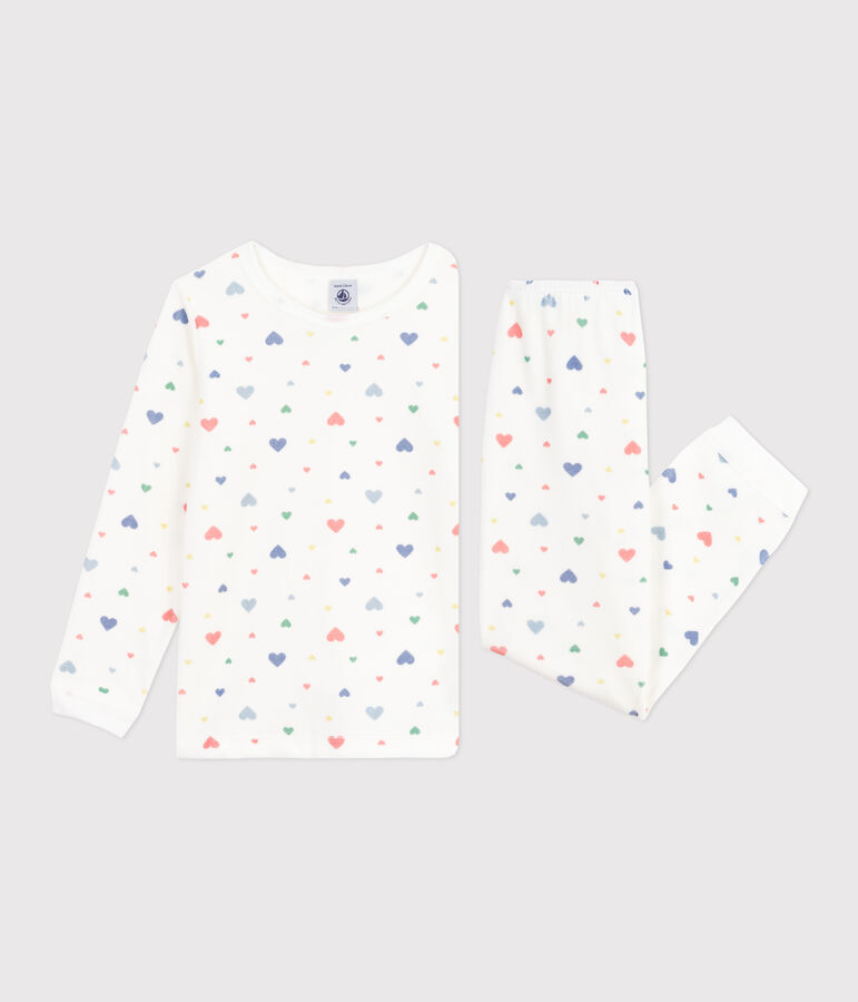 Pijama infantil de terciopelo con estampado de corazones blanco/multicolor
