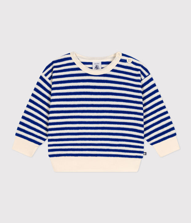 Sudadera de rizo para beb&eacute; azul/crudo