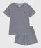 Pijama infantil corto de algodón a rayas azul SMOKING/blanco MARSHMALLOW