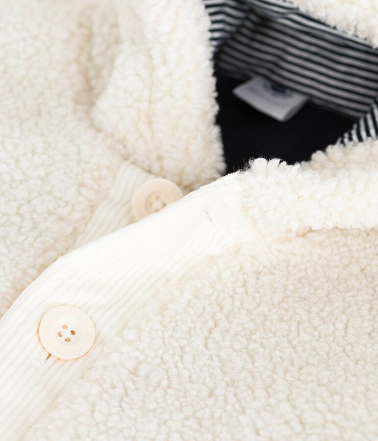 Abrigo con capucha enguatado de borreguito para beb&eacute; crudo MILK