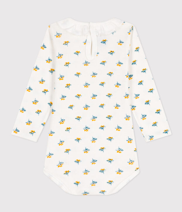 Body de algod&oacute;n de manga larga con cuello para beb&eacute; blanco/multicolor