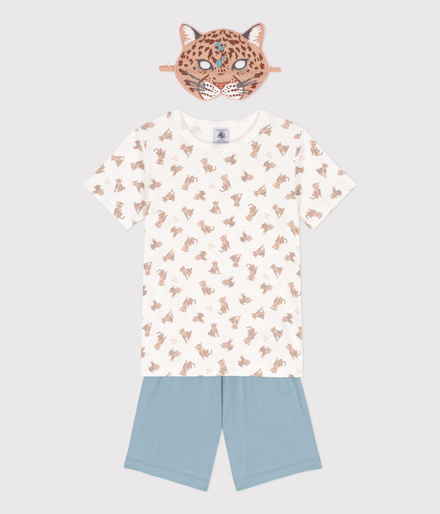 Pijama de algod&oacute;n con m&aacute;scara de ni&ntilde;o/ni&ntilde;a blanco/multicolor