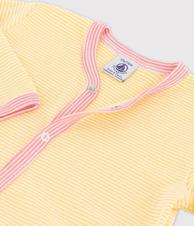 Pelele de beb&eacute; a rayas de algod&oacute;n org&aacute;nico amarillo/blanco