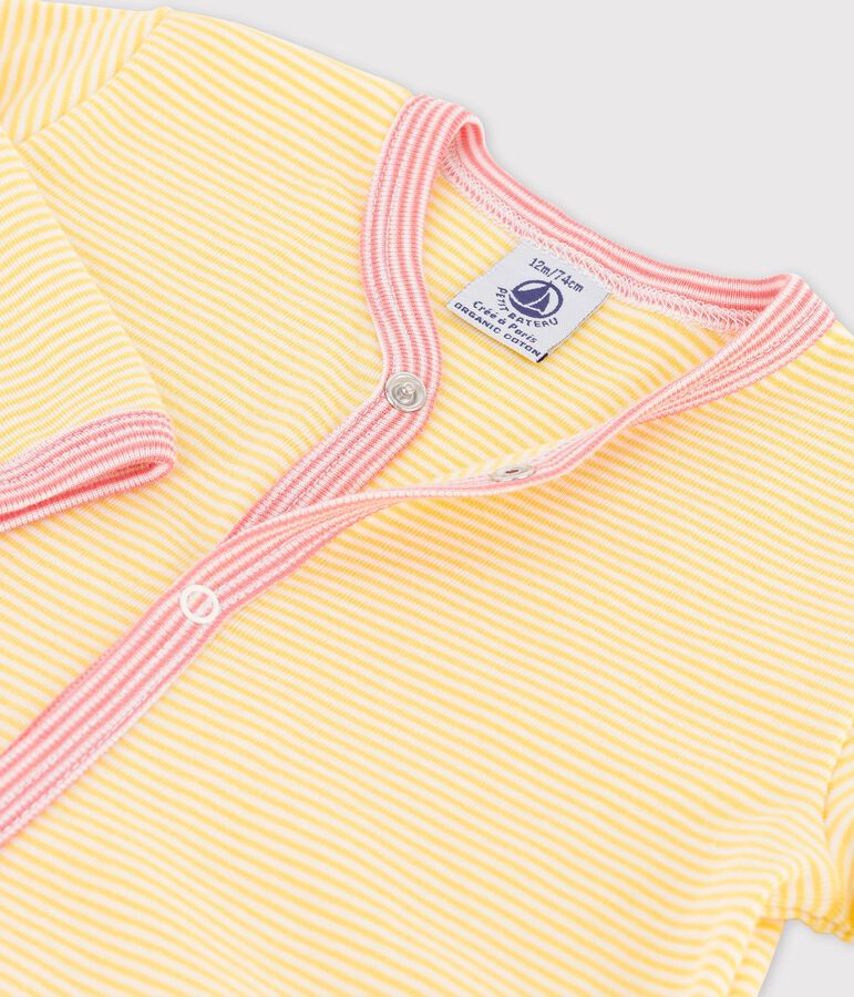 Pelele de beb&eacute; a rayas de algod&oacute;n org&aacute;nico amarillo/blanco