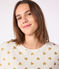Pijama de mujer de algod&oacute;n con estampado de corazones dorados crudo/amarillo