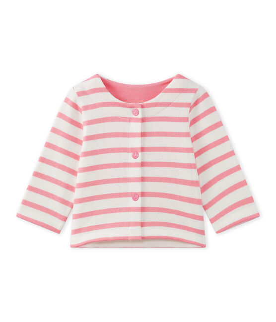 Cárdigan de bebé niña a rayas blanco MARSHMALLOW/rosa PETAL