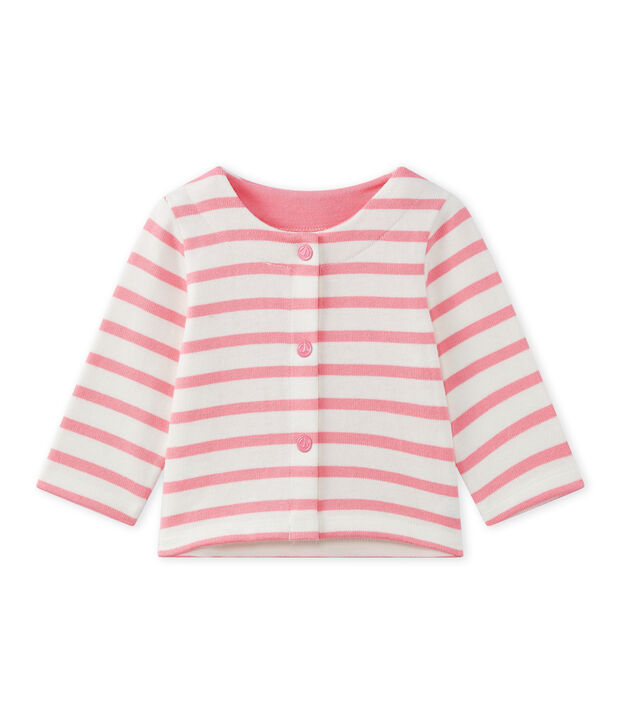 C&aacute;rdigan de beb&eacute; ni&ntilde;a a rayas blanco/rosa