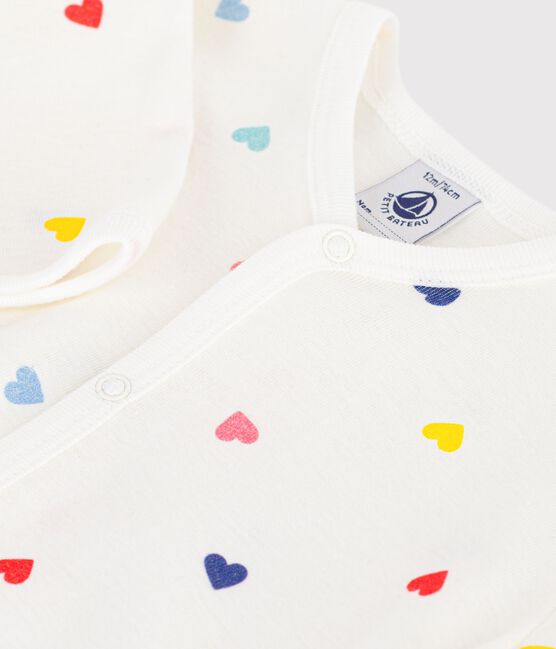Pijama sin pies de algodón con estampado de corazones para bebé blanco MARSHMALLOW/blanco MULTICO