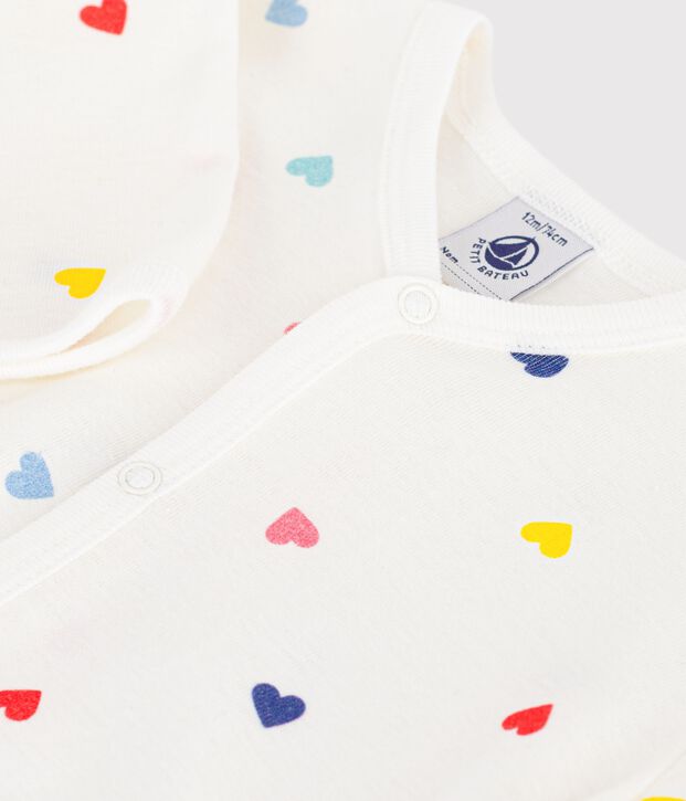 Pijama sin pies de algod&oacute;n con estampado de corazones para beb&eacute; blanco/multicolor
