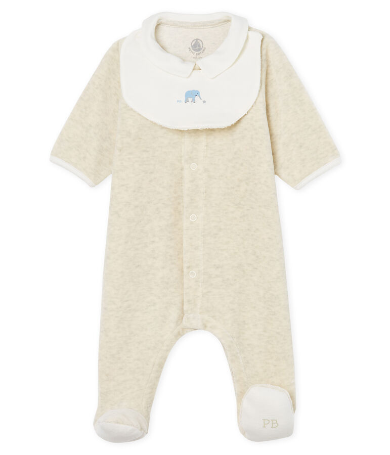 Pelele y babero de terciopelo de algod&oacute;n para beb&eacute; unisex beige MONTELIMAR CHINE
