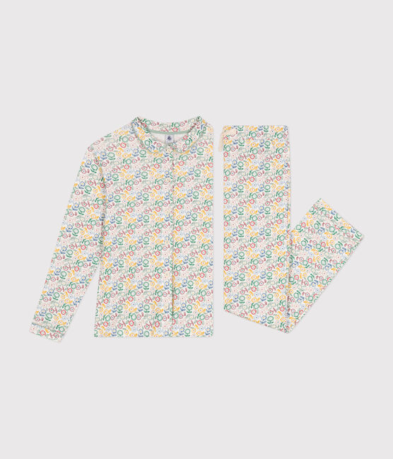 Pijama de algodón con motivo de flores para mujer blanco MARSHMALLOW/blanco MULTICO
