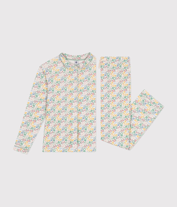 Pijama de algod&oacute;n con motivo de flores para mujer blanco/multicolor