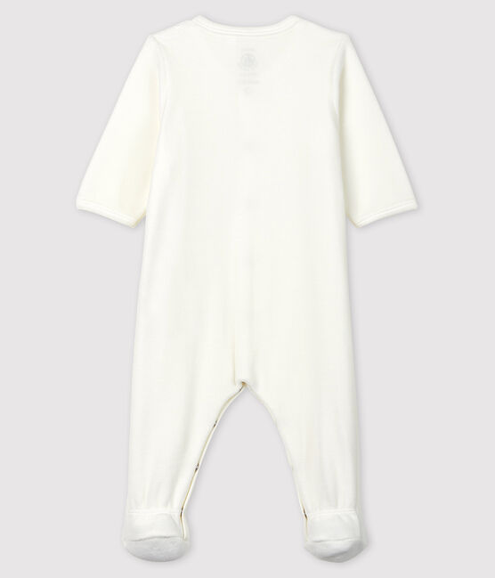 Pelele blanco de terciopelo de algodón orgánico con serigrafía de Petit Bateau blanco MARSHMALLOW/beige PERLIN