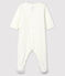 Pelele blanco de terciopelo de algodón orgánico con serigrafía de Petit Bateau blanco MARSHMALLOW/beige PERLIN