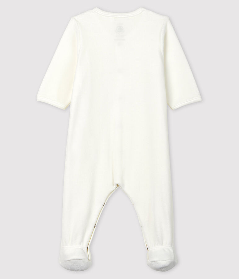Pelele blanco de terciopelo de algod&oacute;n org&aacute;nico con serigraf&iacute;a de Petit Bateau blanco/gris