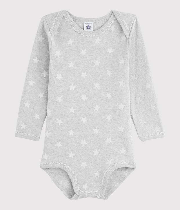 Bodi de manga larga de beb&eacute; ni&ntilde;a gris/blanco