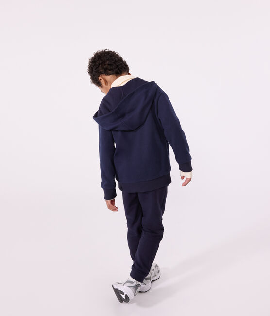 Sudadera infantil de algodón liso con capucha y cremallera azul SMOKING